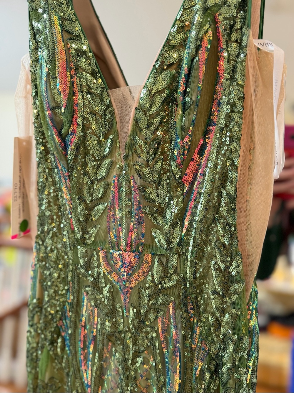 NWT JOVANI Green High Glam Sequin Prom Gown 22770 ~ Size 4 ~ Retail $829 - Picture 4 of 14
